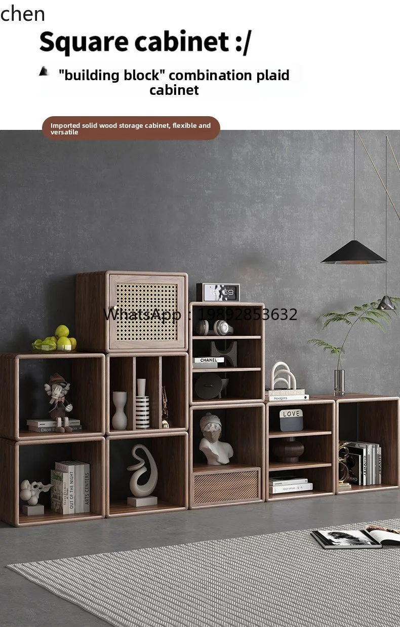 LYY  solid wood rattan storage cabinet living room floor storage bookshelf locker