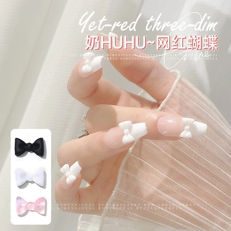 50pcs New Nail Art Bow Tie Jewelry Three-dimensional Cute Girl Simple Black and White Resin Nail Accessories Wholesale