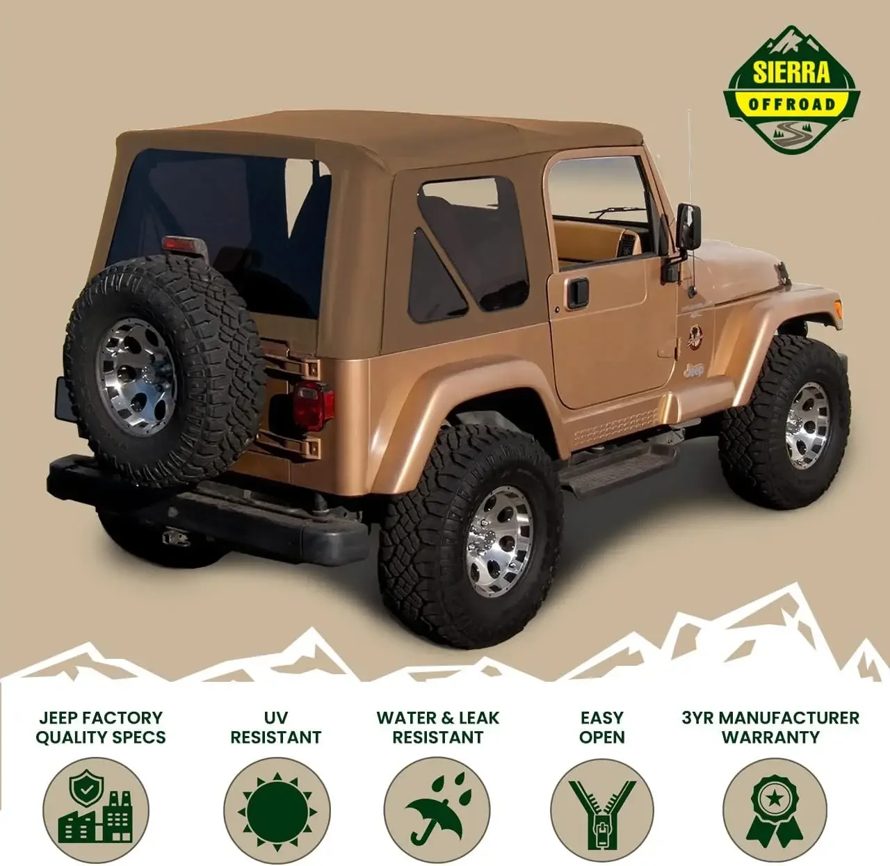 Offroad Soft Top for 1997 to 2006 Jeep Wrangler TJ - Spice, Sailcloth Vinyl - 2 Door Jeep Soft Top with Rear Plastic Tinted