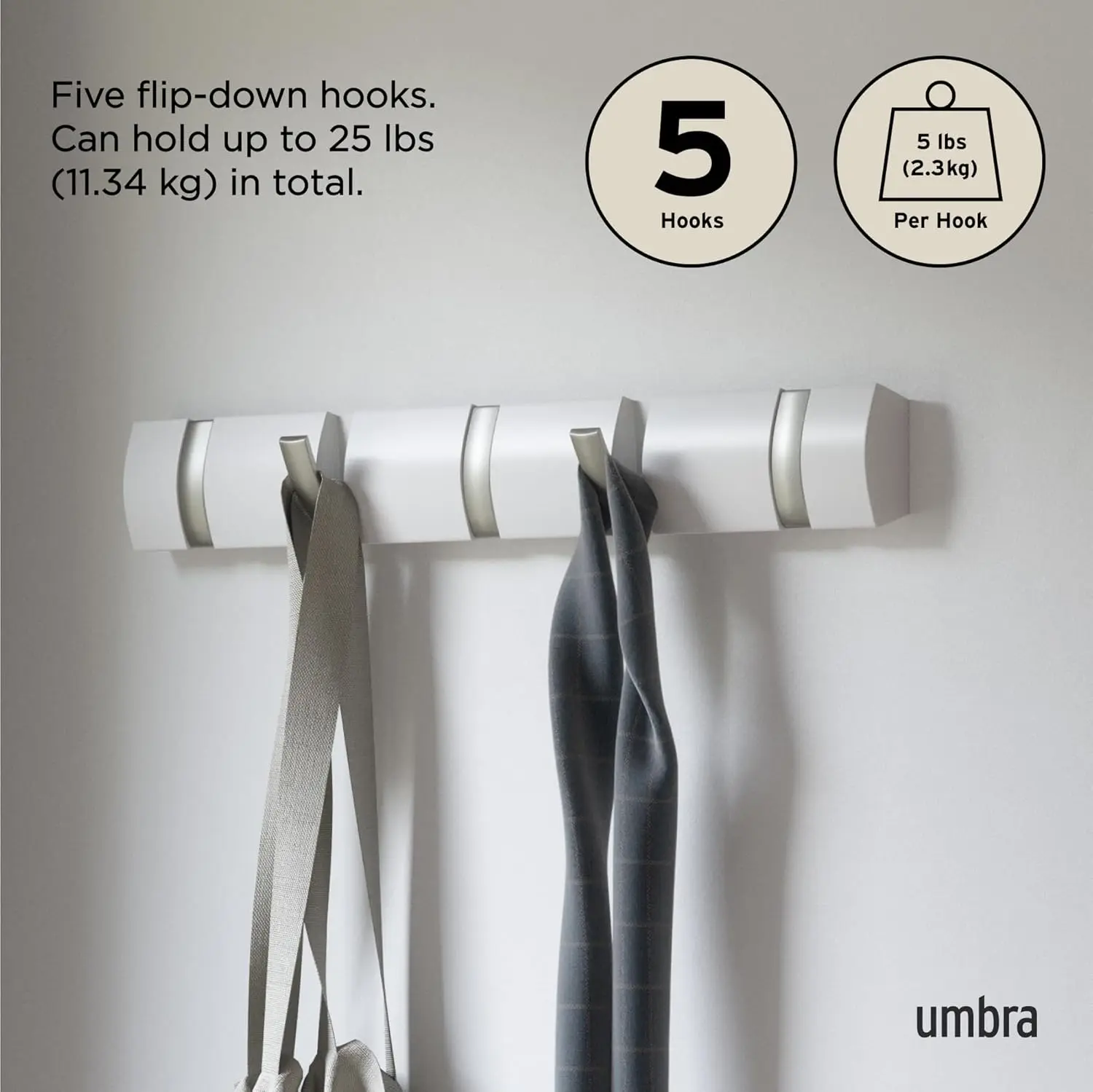 모던 벽걸이 코트 랙 5개 후크 - 현관, 침실에서 자켓, 모자, 가방을 위한 공간 절약형 수납