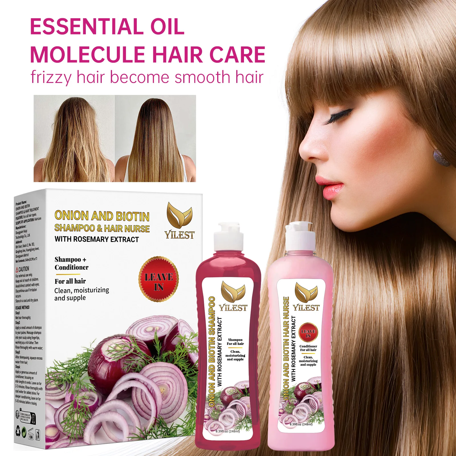 YILEST Juego Bio-Wash de cebolla de dos botellas y champú y acondicionador de romero para más suaves, champú suave y brillante para todos los cabello