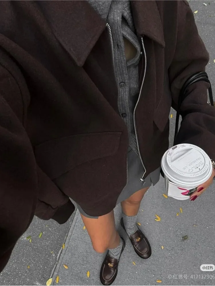 HipSeam Women Jackets with Patch Pockets Fashion Women's Jacket Coat Vintage Long Sleeve Front Zipper Female Outerwear Chic Tops