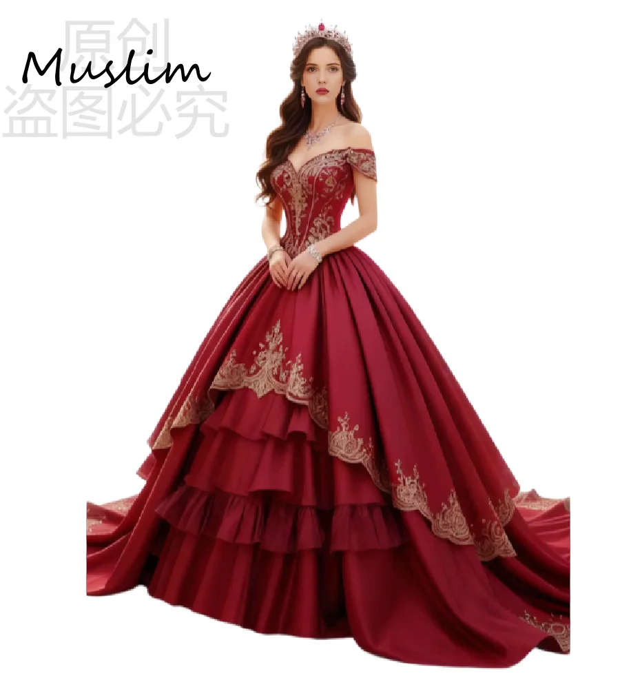 

Vintage Princess Red Evening Dress 2026 Off Shoulder Tiered Ruffles Satin Victorian Prom Dress Medieval Ceremony Formal Party