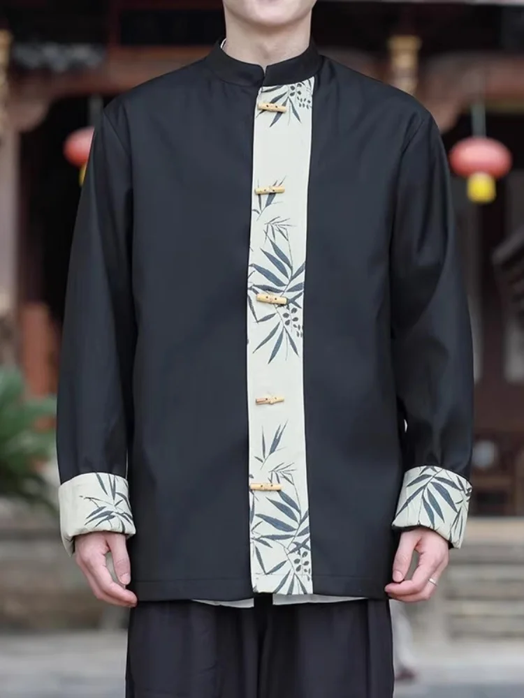 

New Chinese Sle Patchwork Tang Suit Jaet Men's Spring Autumn Sle Retro Button Stand Collar Jaet Top Improved Hanfu