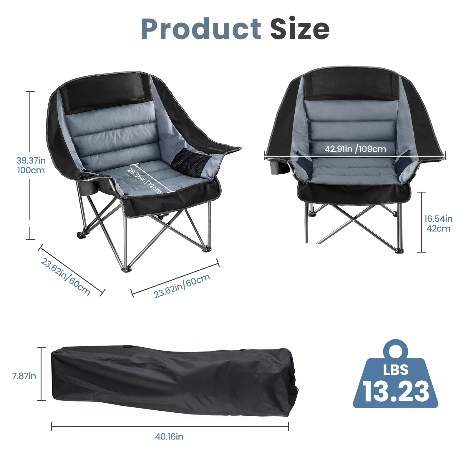JHK 450lbs Oversized Camping Chair Folding Chair with Cup Holder Padded Armrests Sturdy Steel Frame Outdoor Picnic Chair image 3