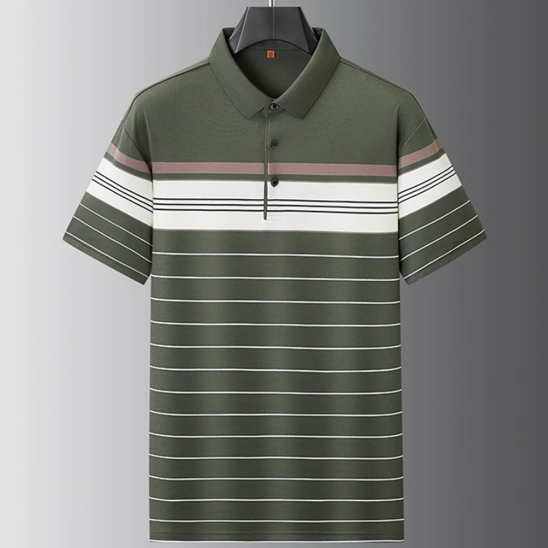 8XL 7XL 6XL 2026 New Summer High End Luxury Shirts For Man Brand Tops Casual Striped Mens Polo Shirt Loose Lapel polos de hombre