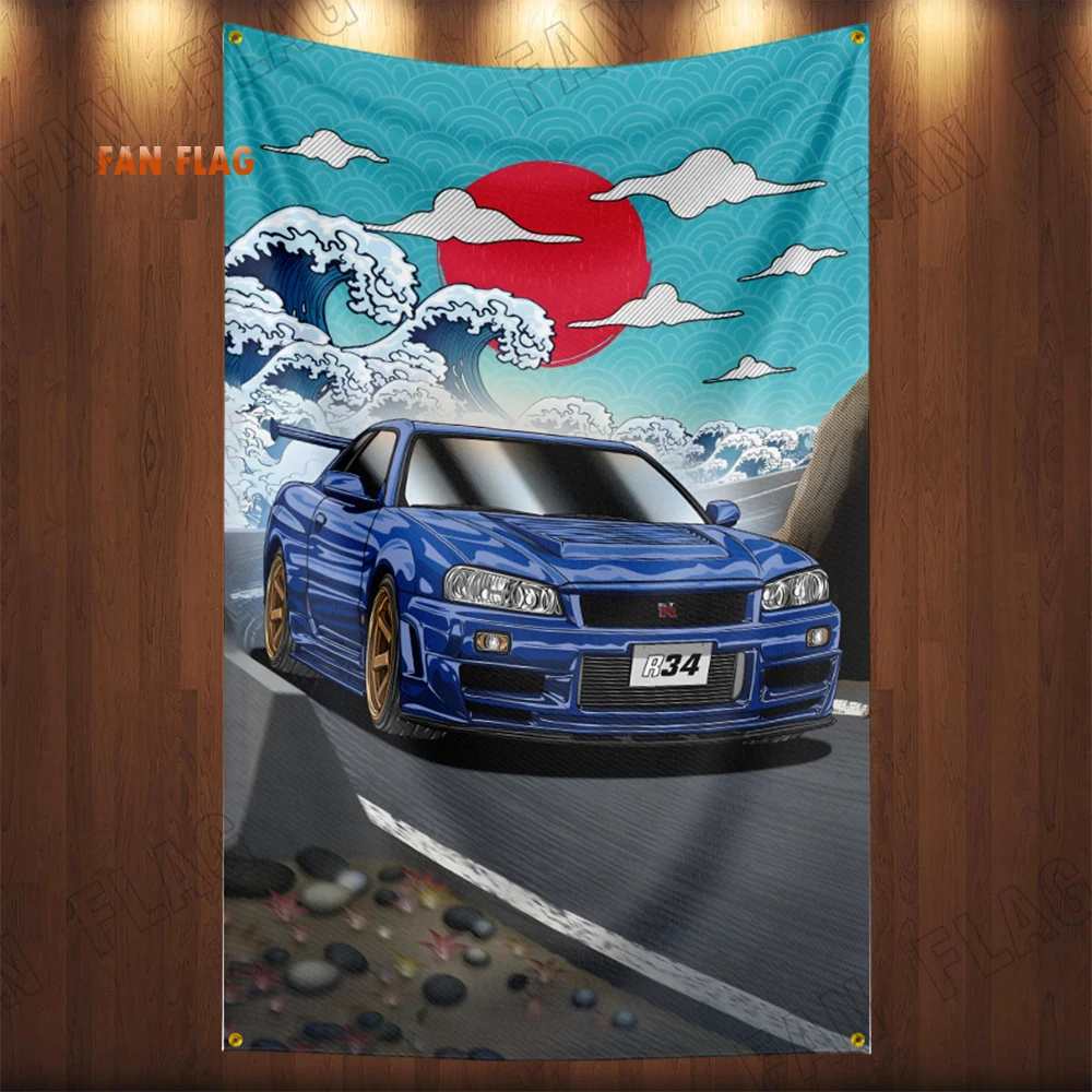 90X150CM JDMs GTR Flag Car Banner Poster Tapestry For Party Banners Table Wall Decoration Room Home Outdoor Decor Racing R34 R35