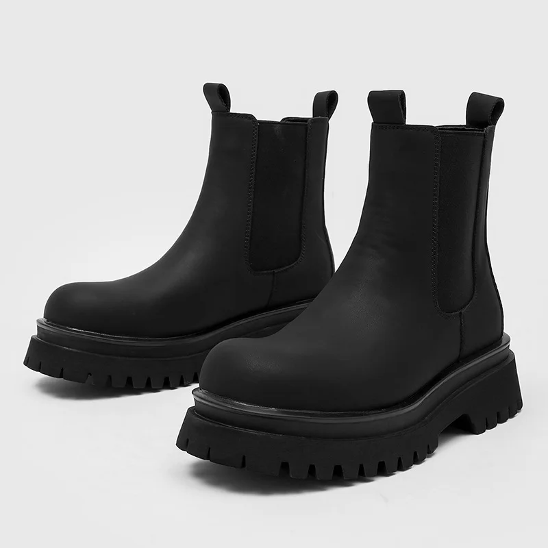 

England style mens casual high chelsea boots slip-on natural leather shoes cowboy autumn winter boot platform motorcycle botas
