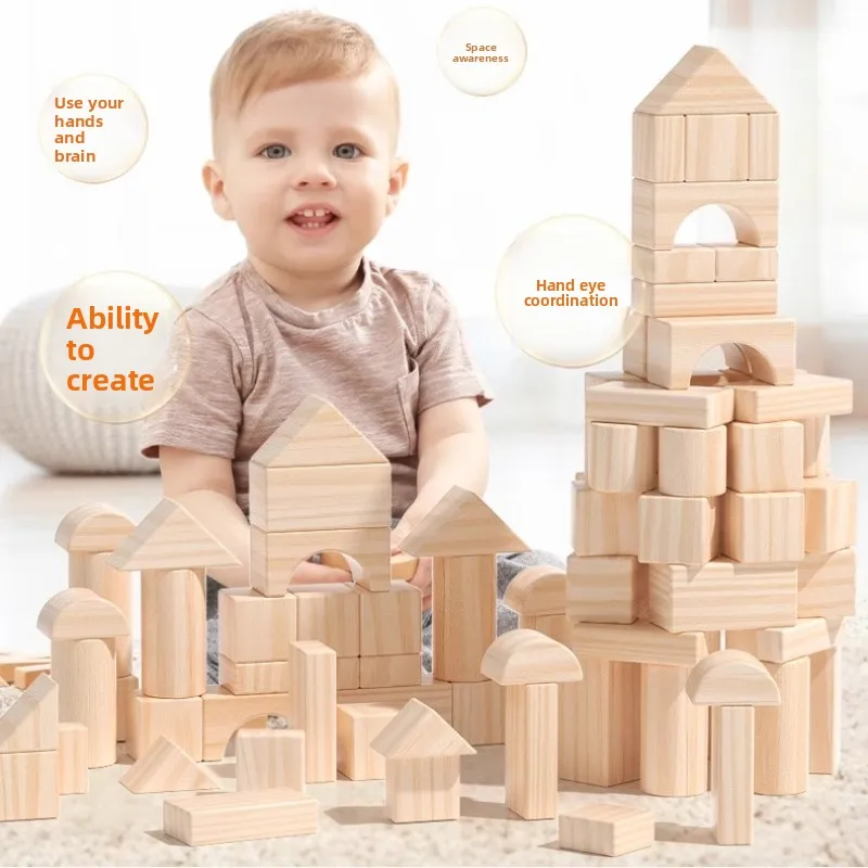 Bouwstenen van natuurlijk hout, educatief speelgoed met grote deeltjes, leren van peuters en baby's, niet-giftig beukenhout, 3-6 jaar