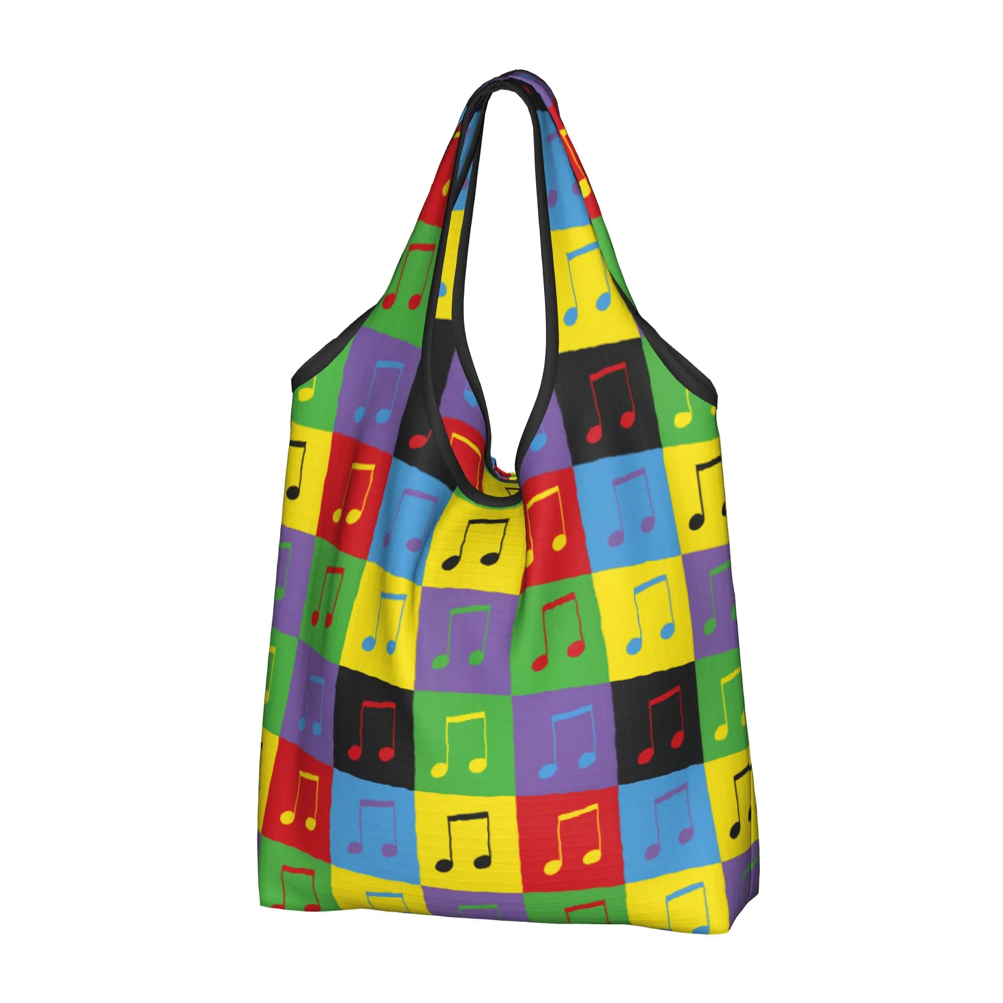 Music Notes Checkered Plaid  Groceries Shopping Tote Bags Women Custom Classy Colorful Pop Art  Shopper Shoulder Bags y Handbags