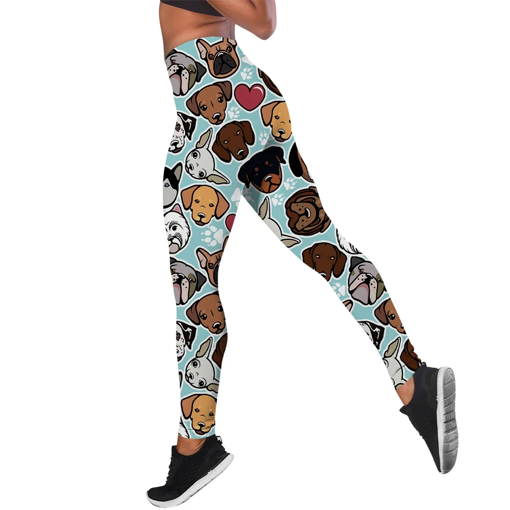 Cloocl mulheres leggings gato pata cão impresso cintura alta elasticidade legging feminino para moda ao ar livre casual calças de jogging