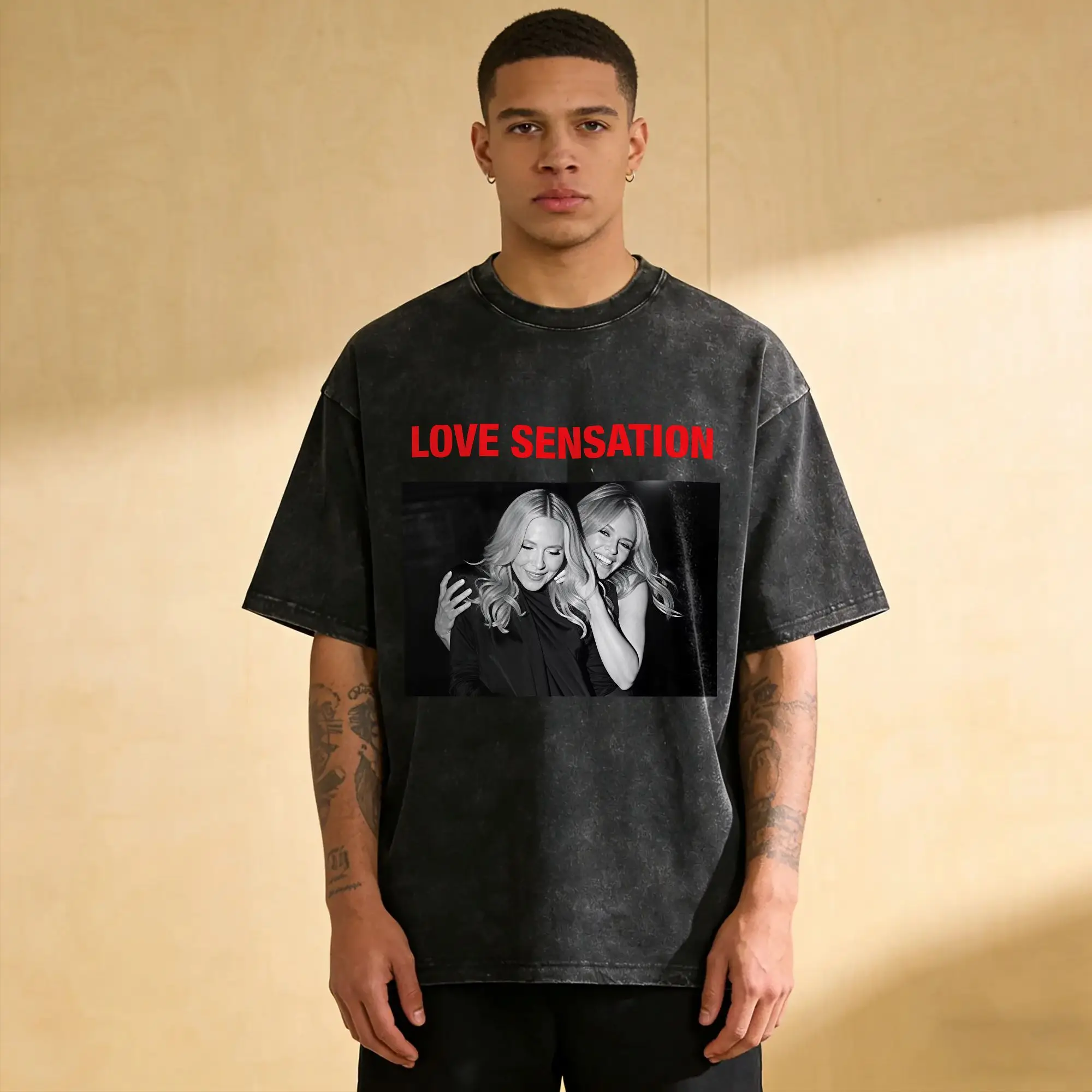 Oversized Washed T-Shirt Madonnas Kylie Minogue Love Sensation Cotton T Shirts  Leisure Tshirt for Men Beach Y2K Clothing