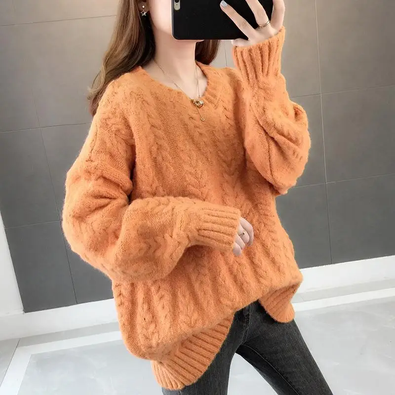 Womens Clothing Autumn Winter Trendy Casual Streetwear Oversize Knitted Sweater Korean Twisted Long Sleeve Pullover Tops Jumpers