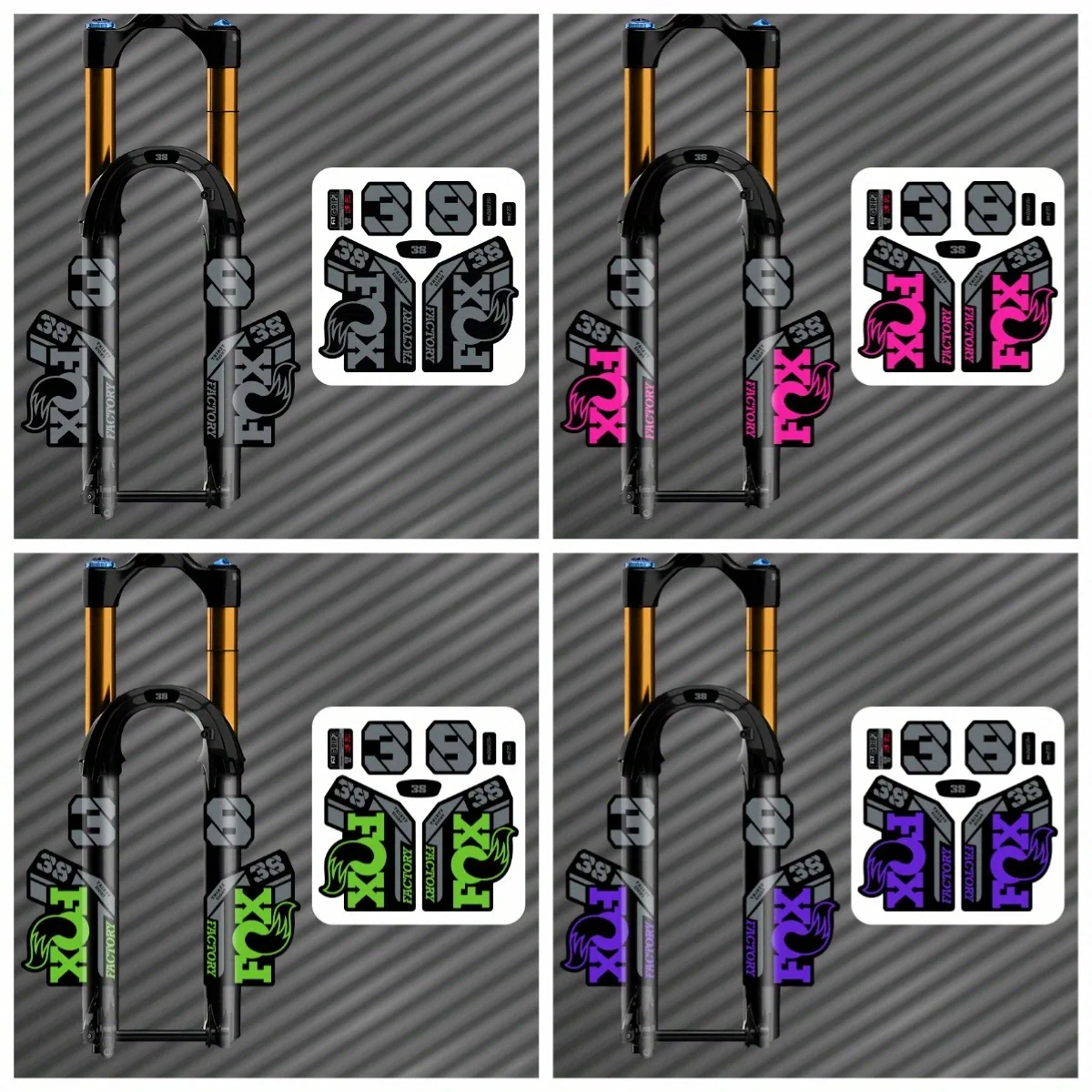 Image of 1 Set F38 Mountainbike-Vorderradgabel-Vinyl-Aufkleber-Set, 2 Kreuzgabel-Aufkleber + 6 kleine Dekor-Aufkleber