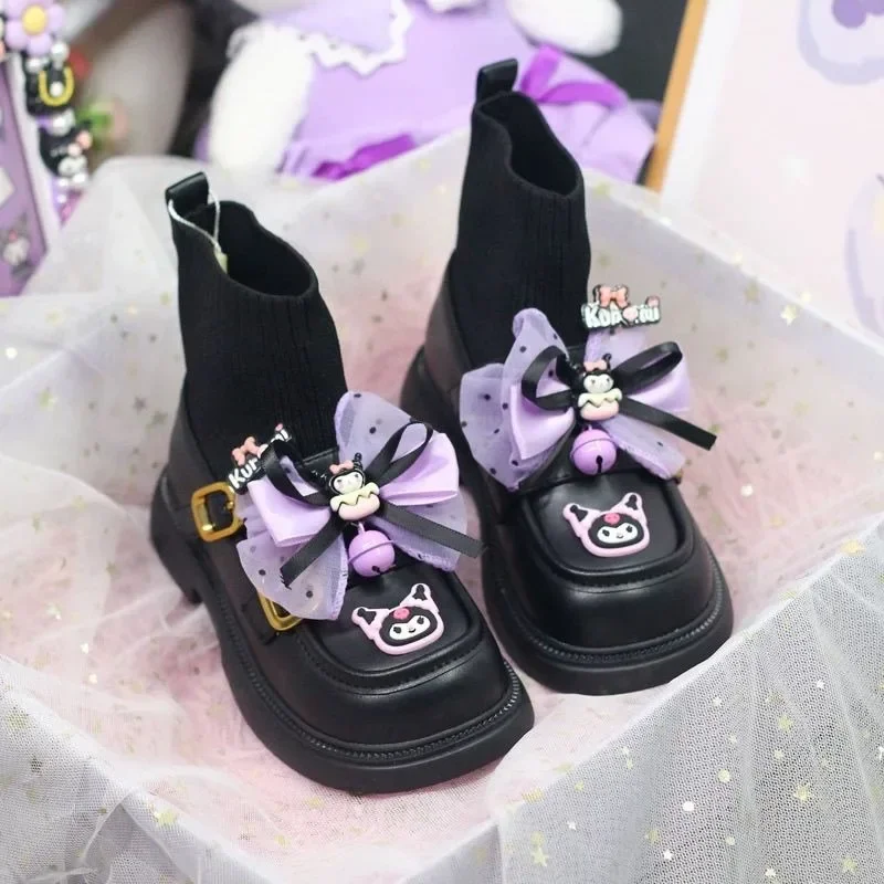 Anime Botas Pingentes para Meninas, Kawaii Kuromi, Princesa dos desenhos animados, Couro, Sapatos Quentes Grosses, Presentes Sanrio para Crianças, Bonito Ins Fashion