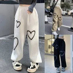 Heart Printing Sweatpants Women Loose Straight Joggers High Waist Sweatpants Wide Leg Pants Streetwear Hip Hop Trousers