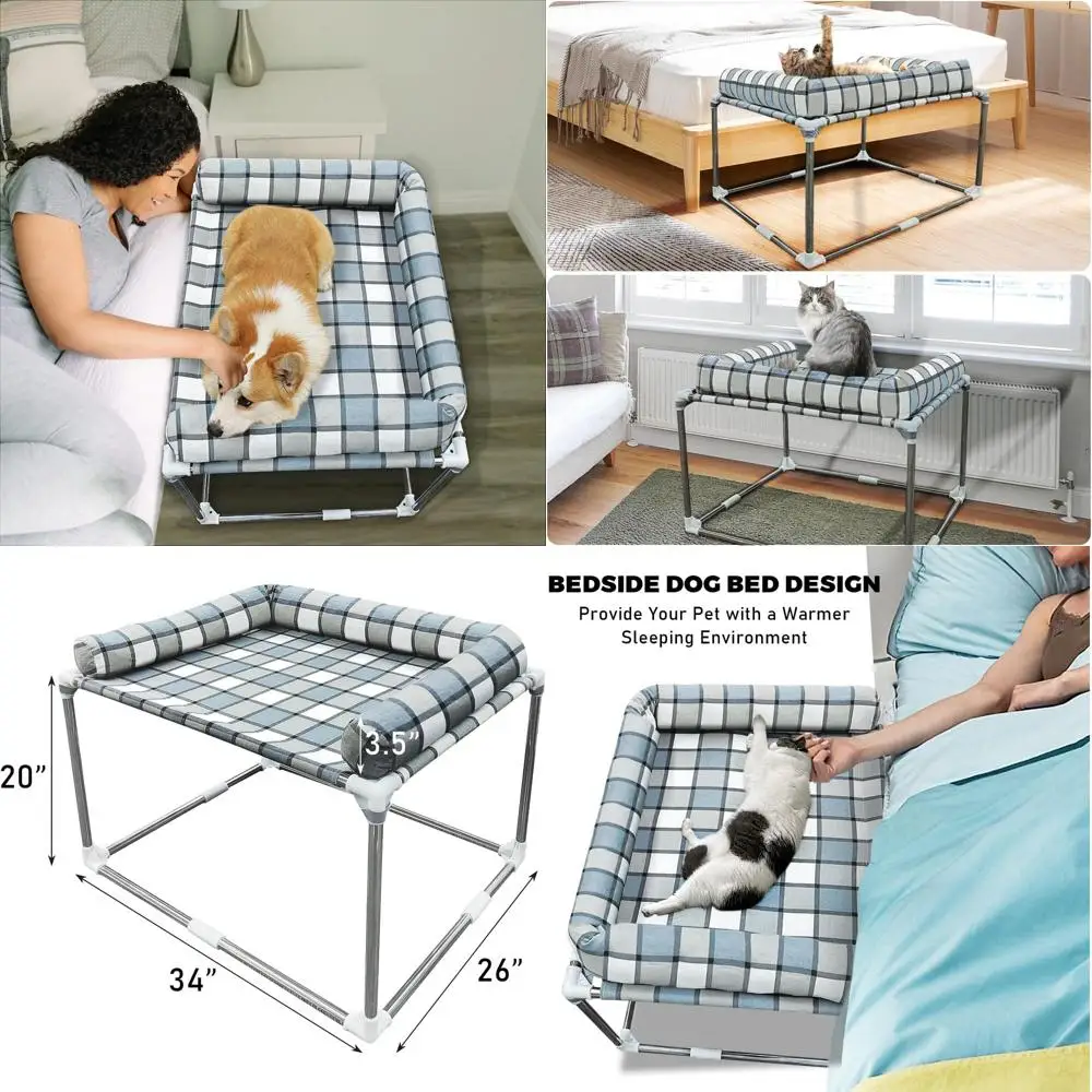 

Приподнятая кровать для собак с подушкой, соответствующая высоте человеческой кровати (34 x 26 x 20)