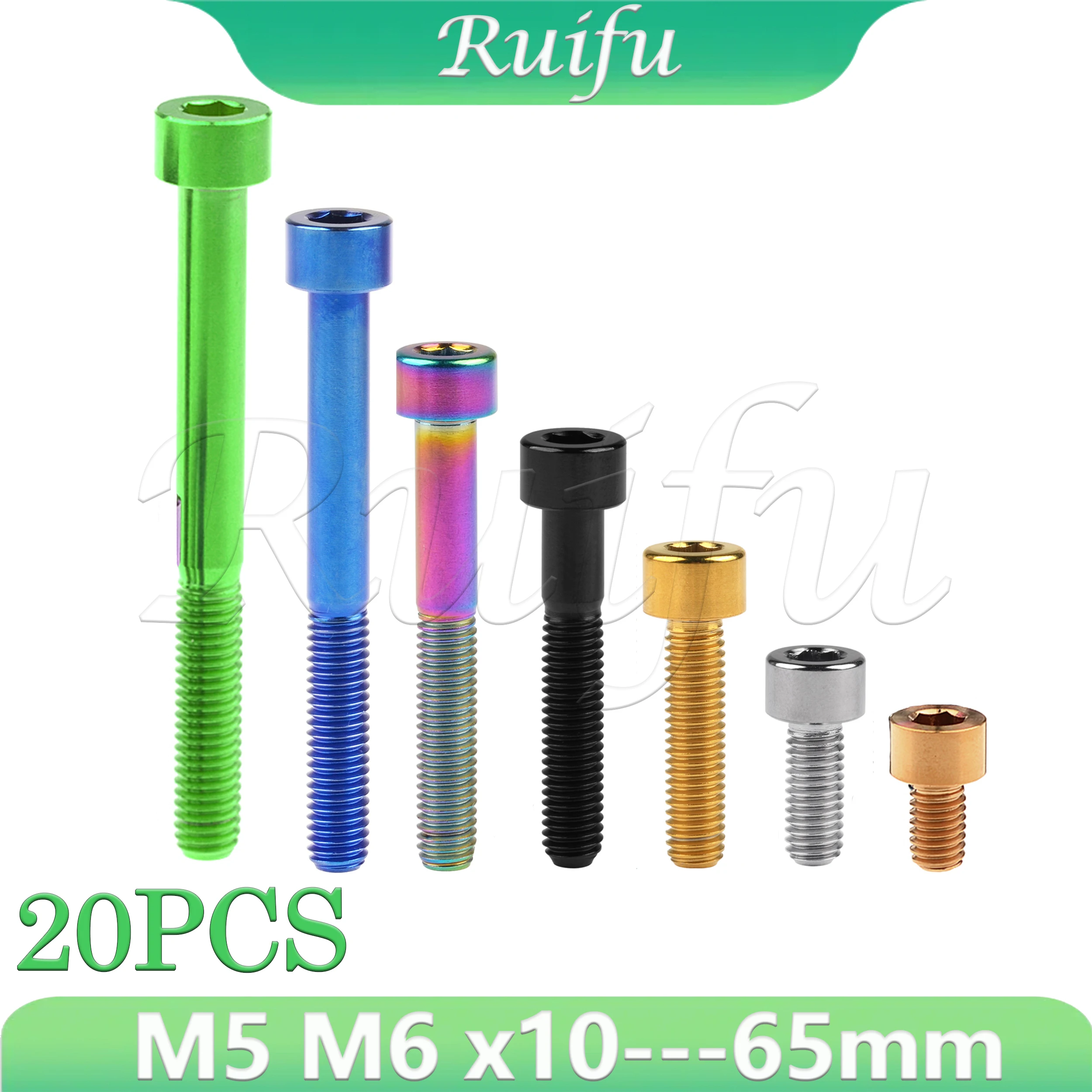 

Ruifu Titanium Bolt 20PCS M5M6 x 10 15 16 18 20 25 30 35 40 45 50 55 60 65mm Screw for Bicycle Headset Brake