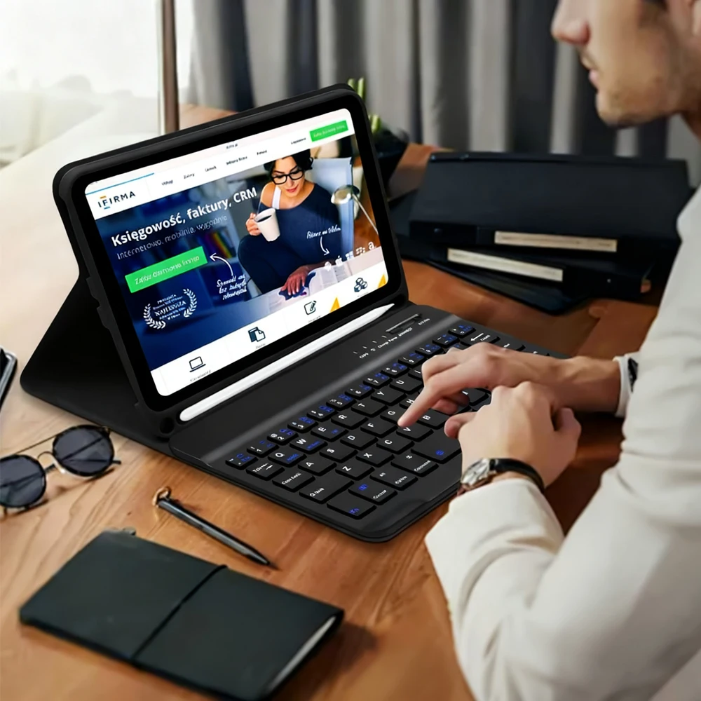 حافظة لهاتف سامسونج جالاكسي تاب A11 8.7 بوصة، غطاء لوحة مفاتيح بلوتوث قابل للفصل لهاتف سامسونج جالاكسي تاب A9 8.7 بوصة مع فتحة قلم