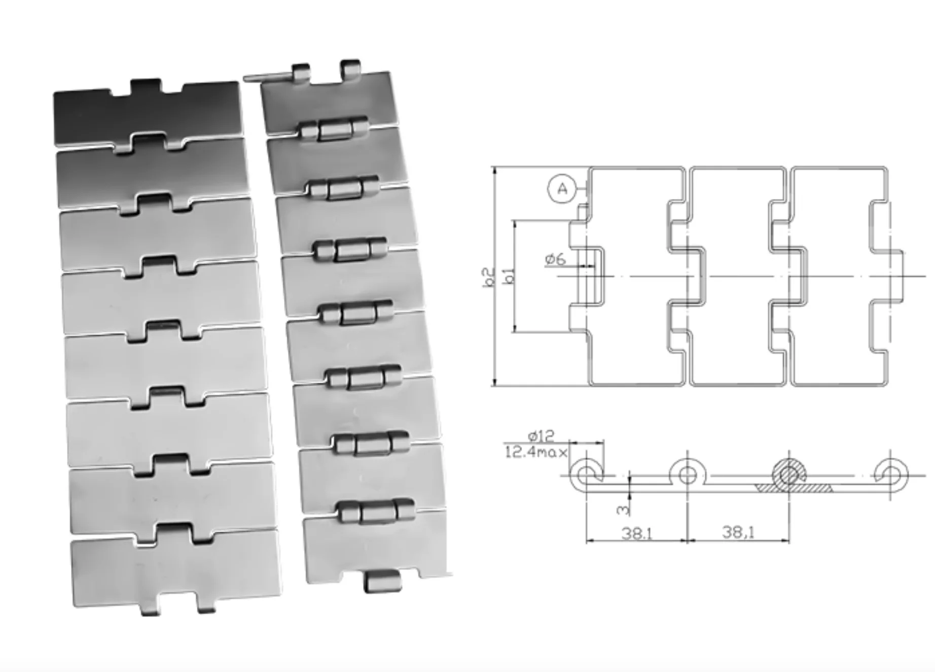 1meters  812-K250 Width:63.5mm 304Stainless Steel Flat Top Chain Plate Conveyor Belt