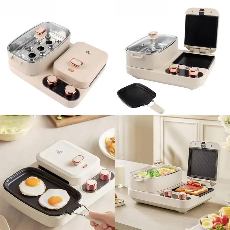 Electric 3-in-1 Home Breakfast Maker, Sandwiches, Fried Eggs, Hot Pot, Food Steamer