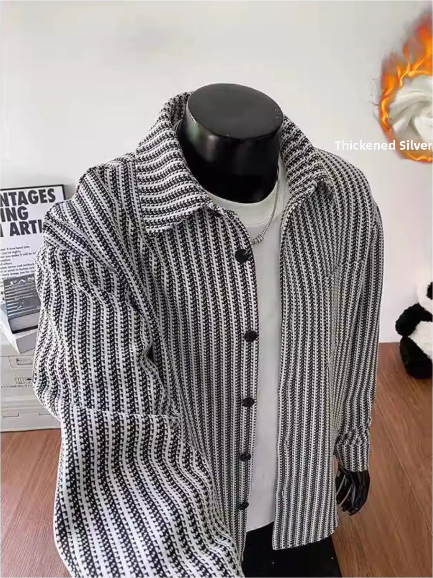 

Мужская куртка с воротником-стойкой и узором Fibone, осенне-зимняя, повседневная, на флисовой подкладке, утепленная, на одной пуговице, Cleanfit, в американском стиле