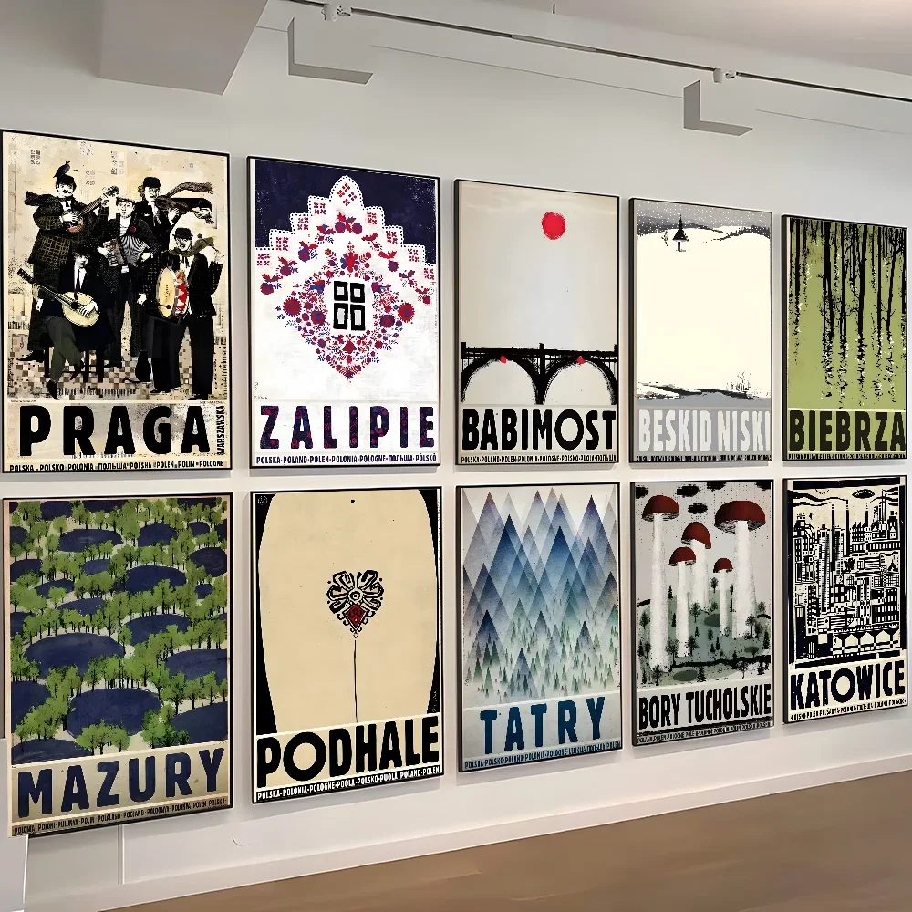 Kocie Góry – Retro Polska Grafika Malarstwo na płótnie z Podhala, Idealne do Dekoracji Domu