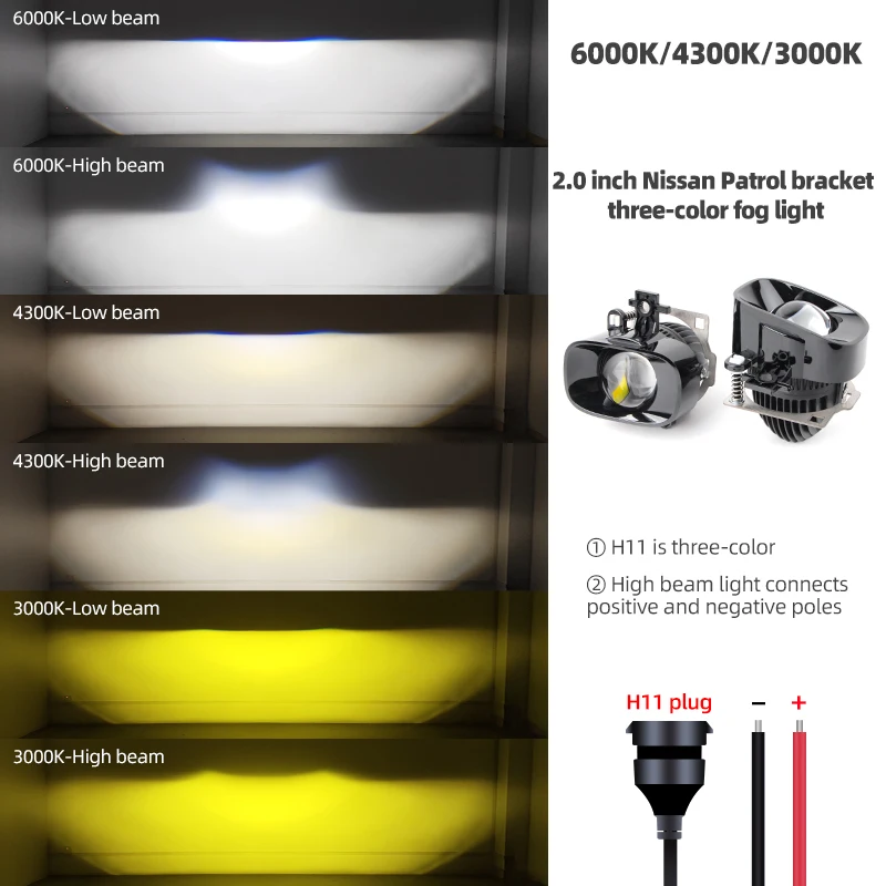 2 بوصة مصباح الضباب ثنائية جهاز عرض (بروجكتور) ليد عدسة HD عالية منخفضة شعاع 3-color المصابيح الأمامية ل Tourle تويوتا العارض الضباب الخفيف IP67 مقاوم للماء #5