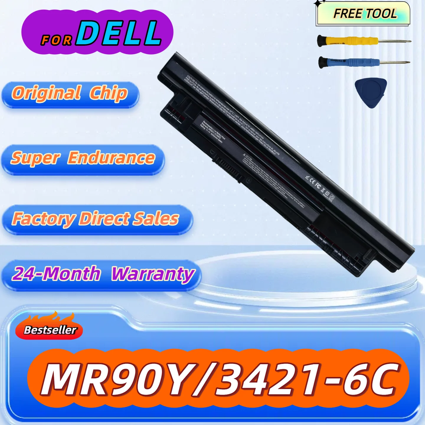 

MR90Y 58WH Battery Compatible for Dell Inspiron 3521 3721 5521 5721 14-3421 14-3437 14R-5421 17 Free Tool + 24M Warranty