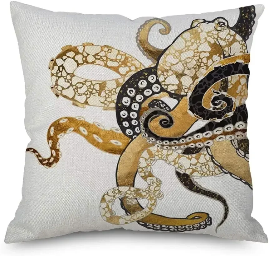 Marine Octopus Squid Marine Animal Linen Square Decoration Pillow Cover Personalized Sofa Bed Cushion Cover