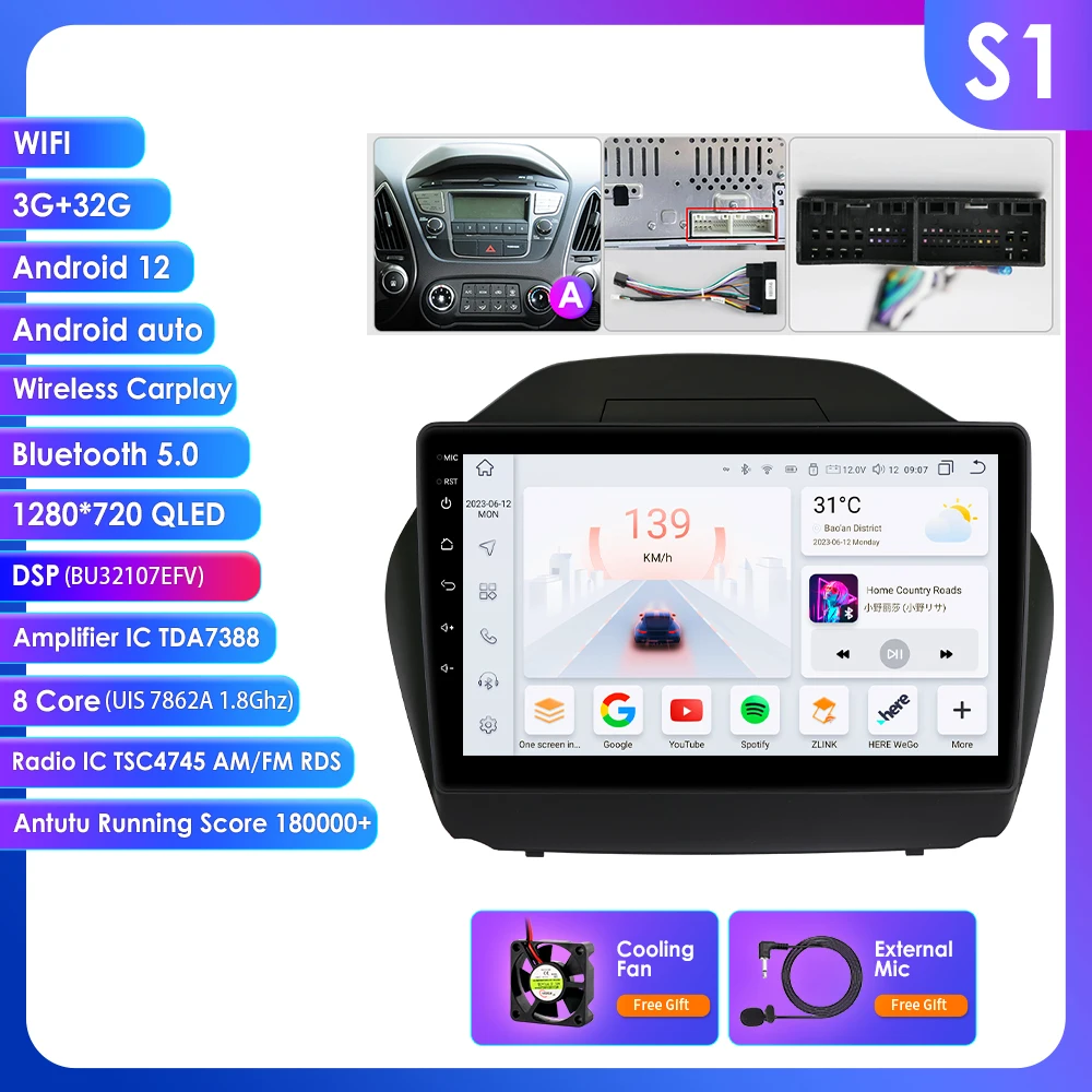 AI Intelligent Scherm voor HYUNDAI TUCSON IX35 2011-2017 Carplay 4GWIFI Android Auto Multimedia Speler Stereo Navigatie GPS Radio