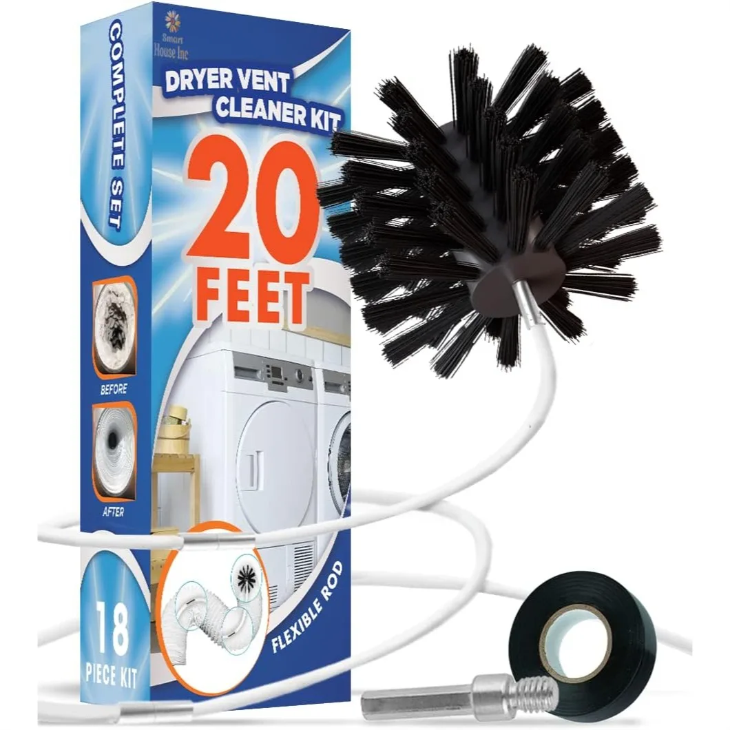 

Dryer Vent Cleaner Kit 20ft Flexible Lint Brush with Drill Attachment for Faster Cleaning