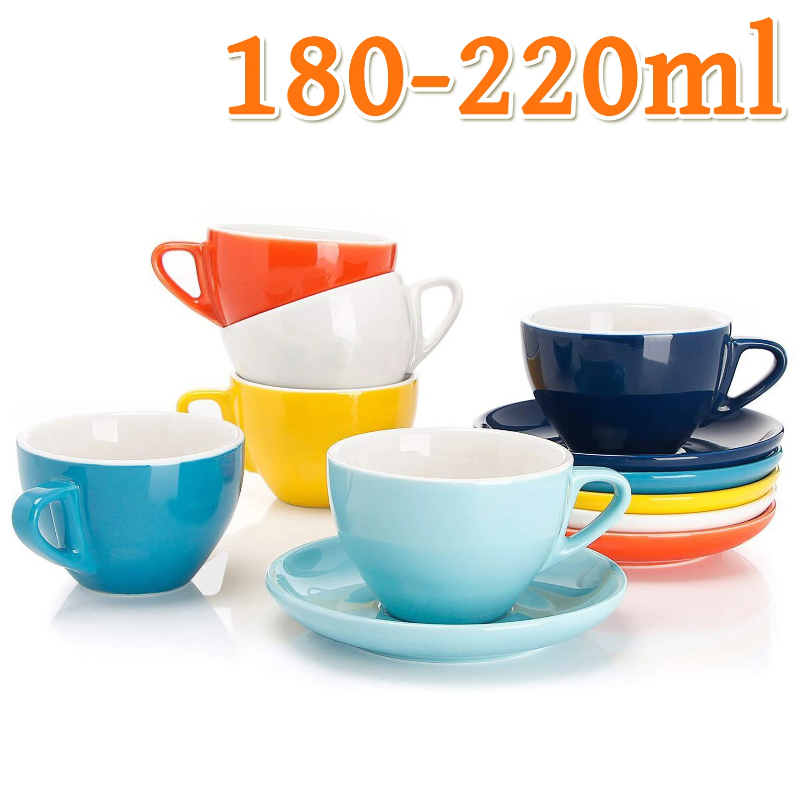 200ml Cappuccino Cups with Saucers,Porcelain Tea Set,Ceramic Mug for Espresso Latte Coffee Cups,8 Colors,Drinkware for Cafe Home