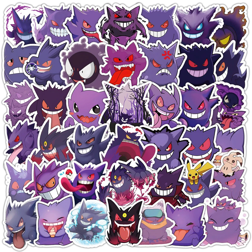 10/30/50 buah stiker kartun lucu Pokemon Gengar mainan stiker grafiti papan seluncur Laptop telepon DIY dekorasi stiker grafiti