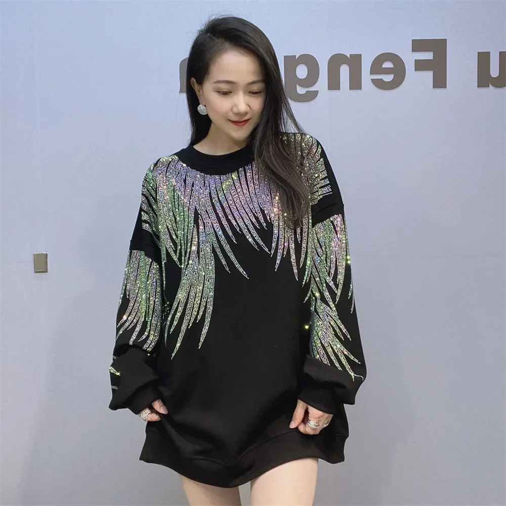 

Негабаритные футболки с круглым вырезом и длинными рукавами, женская осенняя одежда, модные свободные пуловеры с яркими бриллиантами, футболка Занзеа Женская Одежда