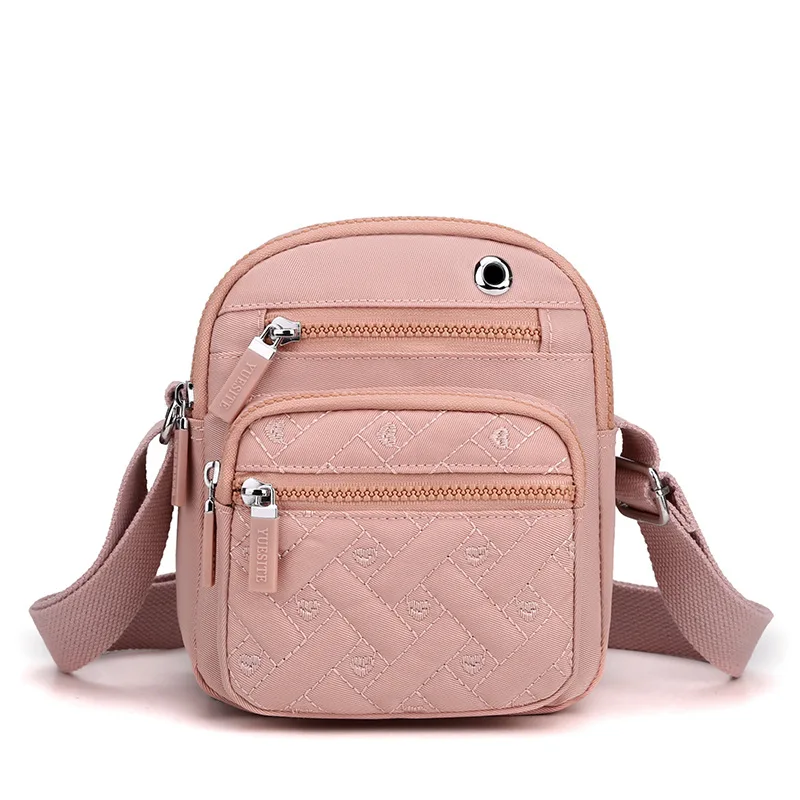 Mobile Phone Bag Women Shoulder Bag Small Purse Handbag Nylon Waterproof Embroidery CrossBody Bag Ladies Messenger Bag 2024 New