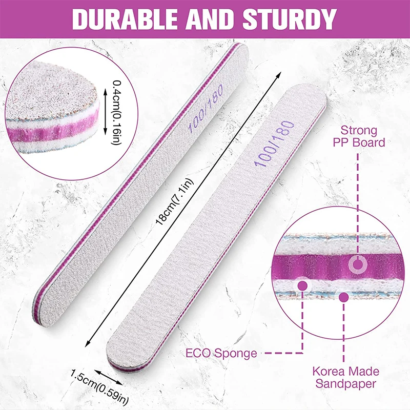 1/5/10pcs Nail File Buffer 100/180 Trimmer Nail File Buffer Professional Manicure Files Nails Accessories Tools Drop Shipping