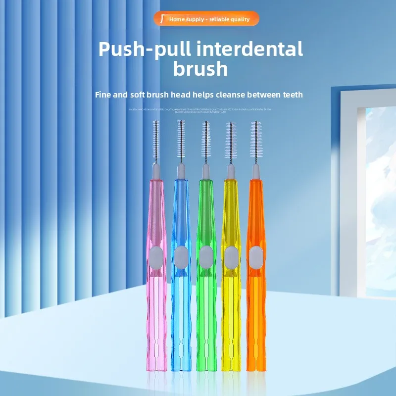 

10Pcs Retractable Interdental Brush 0.6-1.5mm Soft Bristle Brush Clean Between Teeth Push-Pull Brush For Oral Care