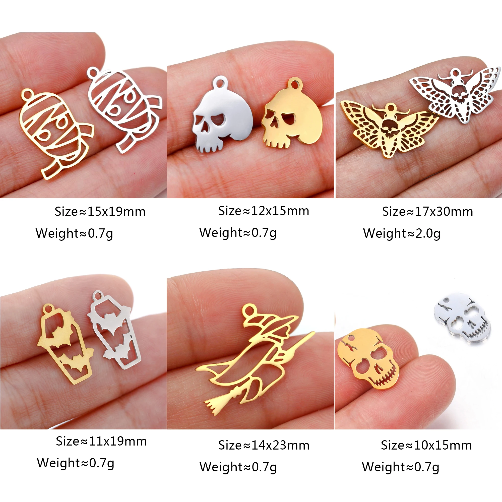 5Pcs/Lot Stainless Steel Pumpkin/Mummy/Skeleton Skull/Ghost Spirit/ Charms Halloween Pendants DIY for Jewelry Making Accessory