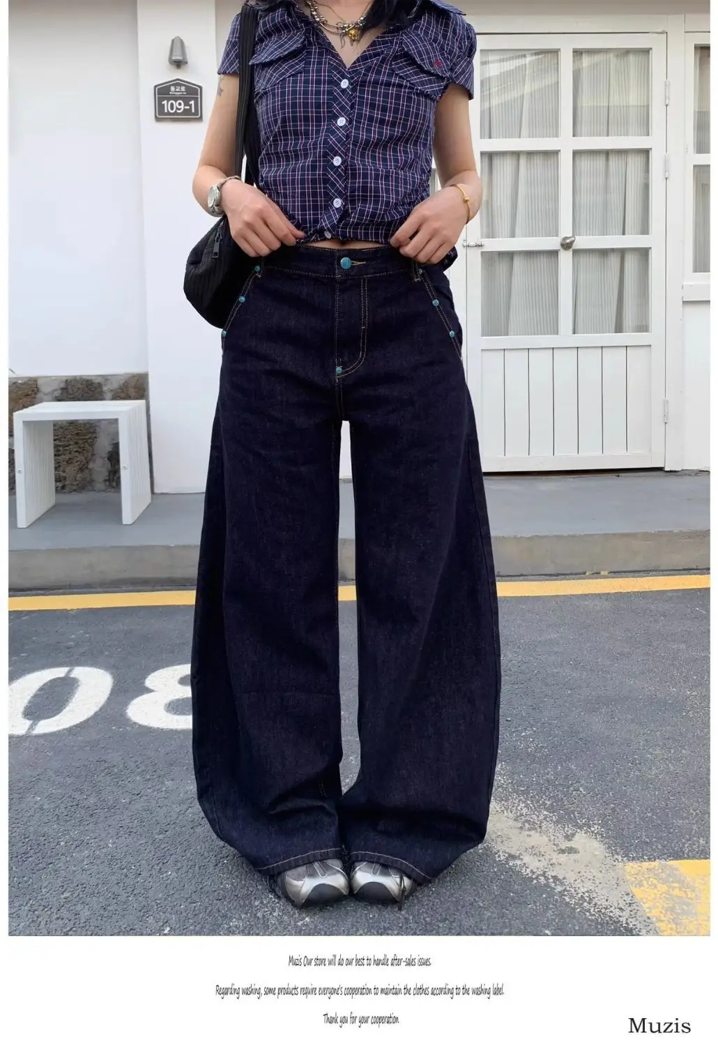 

Винтажные синие широкие джинсы женские Y2K американские ретро 2000-х годов джинсовые брюки с высокой талией уличная одежда повседневные свободные мешковатые брюки