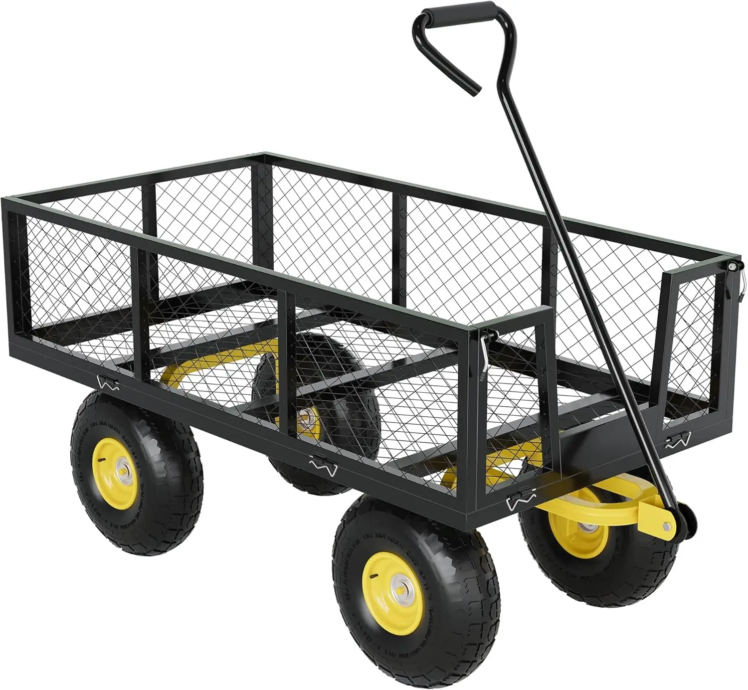 

500 Lbs Garden Wagon 2 in 1 Heavy Duty Steel Garden Cart with 10 Inch All Terrain Tires and Removable Mesh Side Panels 180° Rota