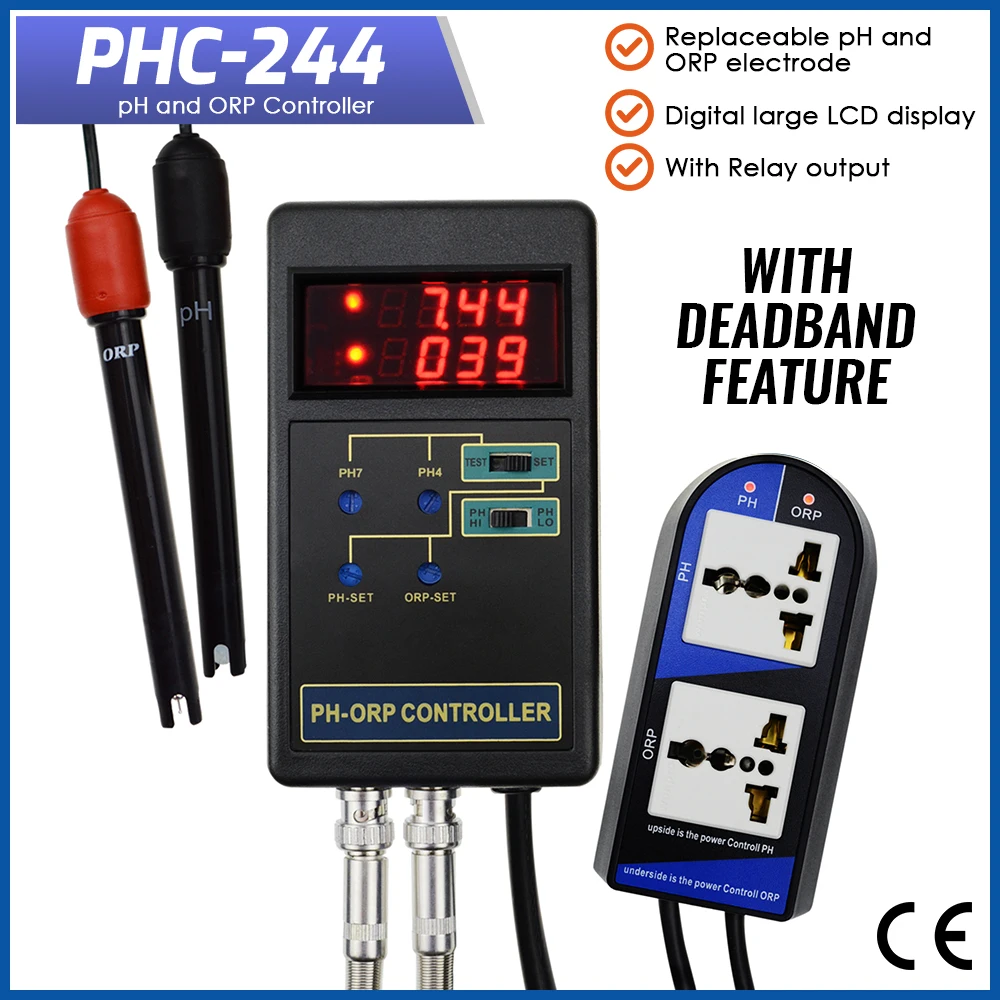 

2 in 1 Digital pH ORP Redox Controller Separate Relays Replaceable Electrode BNC Type Probe Water Quality Monitor Tester