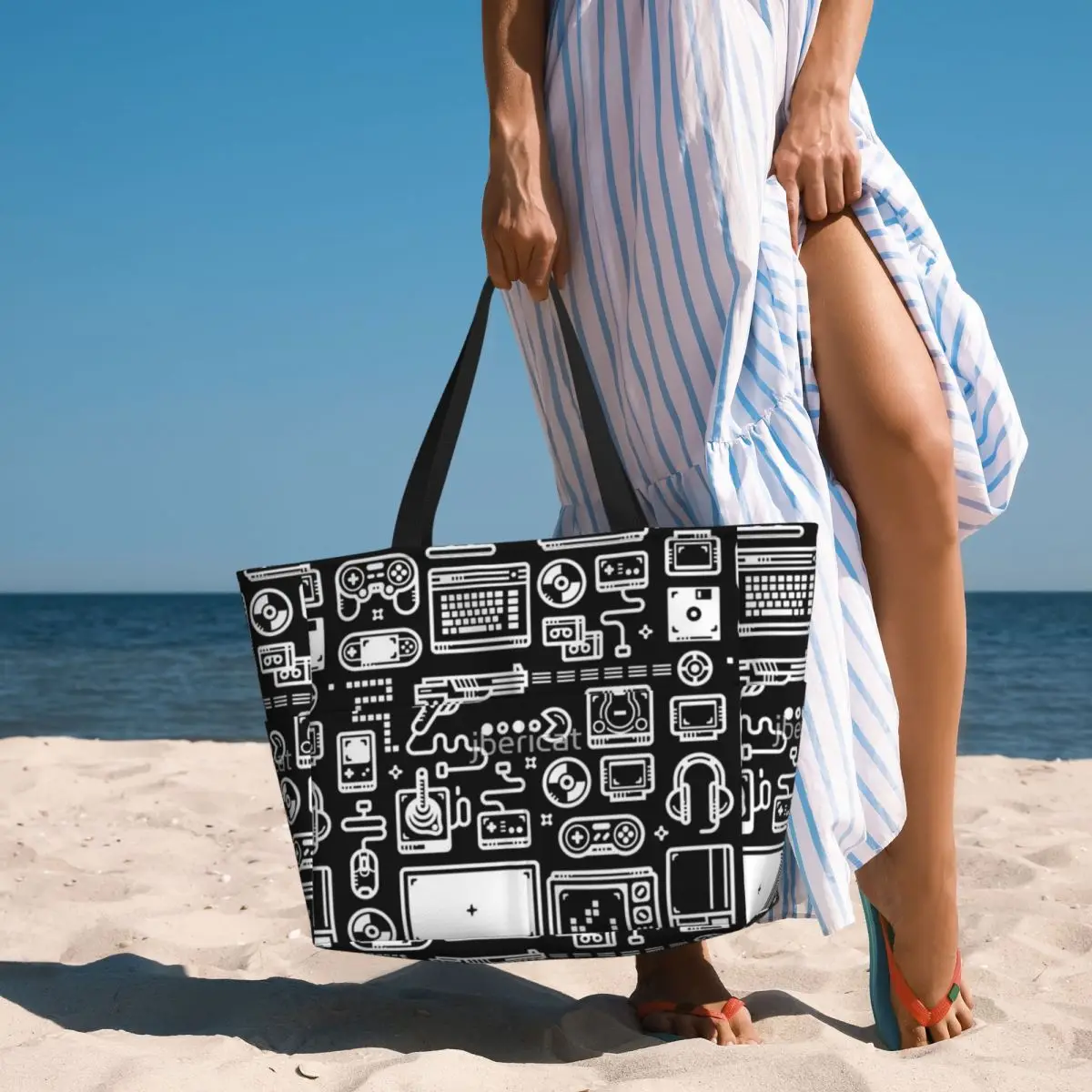 Retro Gamer console per videogiochi borsa da viaggio da spiaggia, Tote Bag Shopping personalizzabile regalo di compleanno quotidiano modello Multi-stile