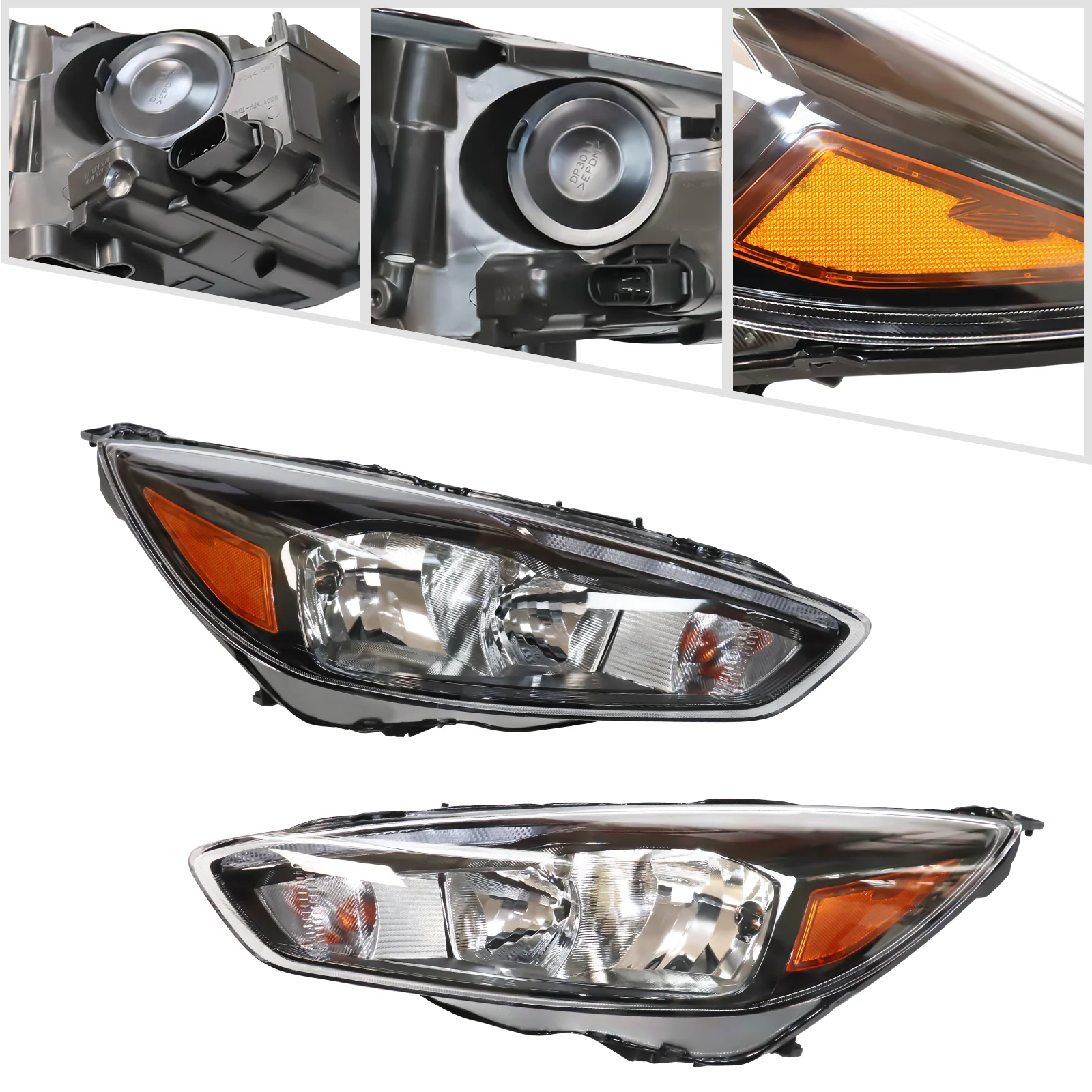 

For 2015 2016 2017 2018 Ford Focus Front Headlight Headlamp Assembly Halogen Light Driver Left Side/ Passenger Right Side/ Pair