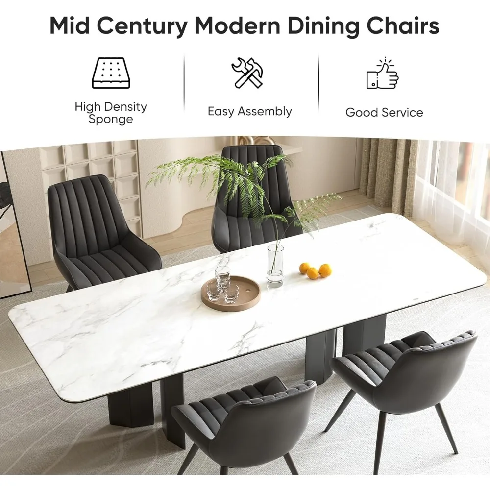 Modern Dining Chairs Set of 4, Comfy Dining Room Chairs with Thick Cushions, Upholstered Fabric Kitchen Side Chairs with Metal L