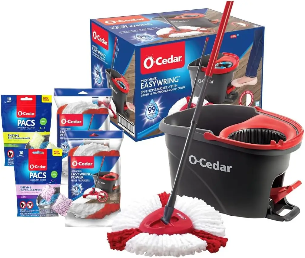 O-Cedar EasyWring Spin Mop & Bucket System +2 Power Refills with Citrus & Lavender Cleaning PACS (Variety Pack)