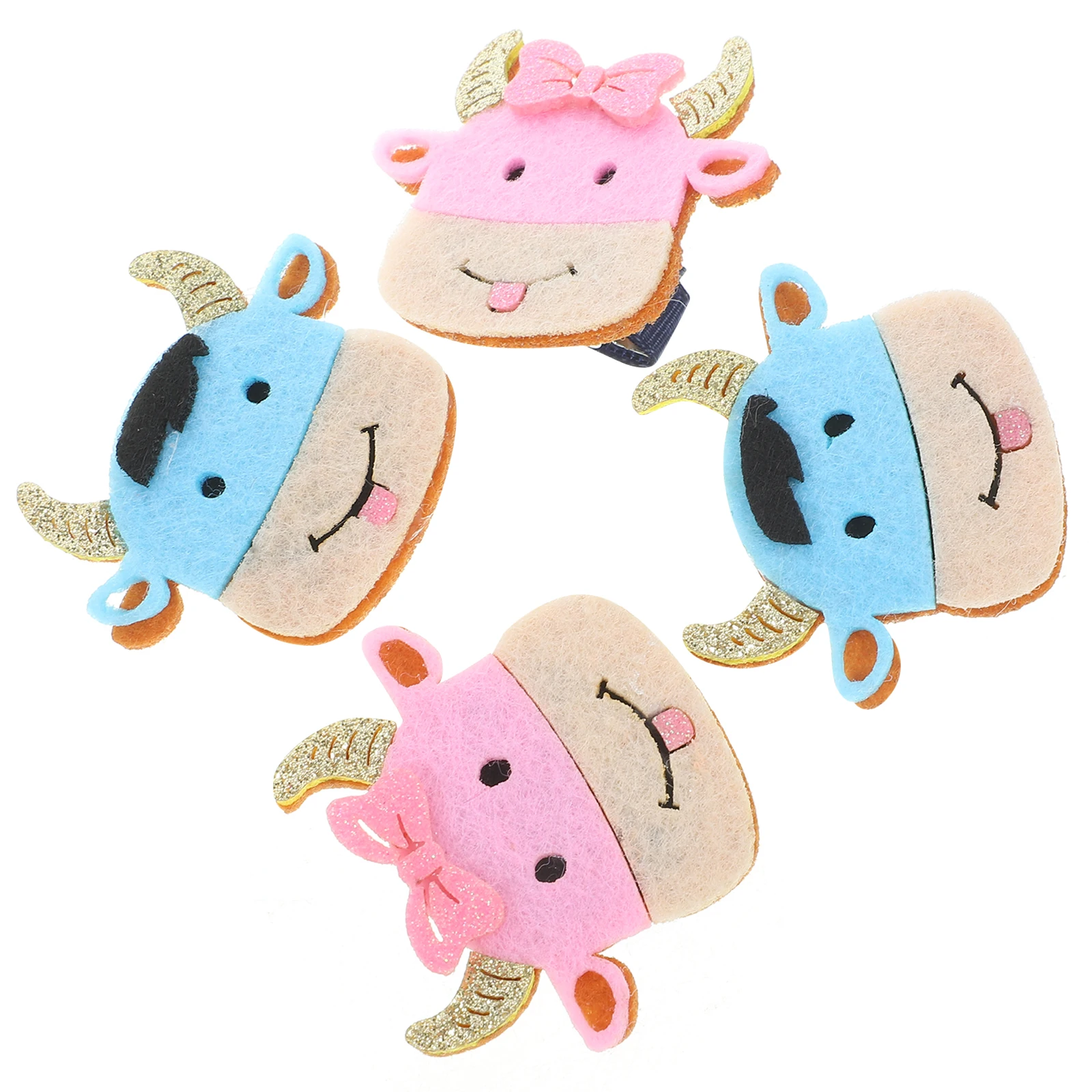 

4pcs Cow Pattern Children Headwear Decorative Bangs Bang Clips Clips New Year Party Children Headwear Festive Accessories