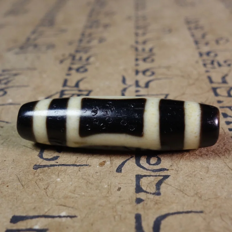 Ancient Tibetan DZI Beads Old Agate Yellow Striped Heaven＆Earth Amulet GZI #3710