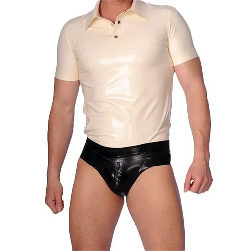 กางเกงชั้นในผู้ชายเซ็กซี่ทำจากยางธรรมชาติกางเกงในสีดำแบบมีซิปผ่านเป้า