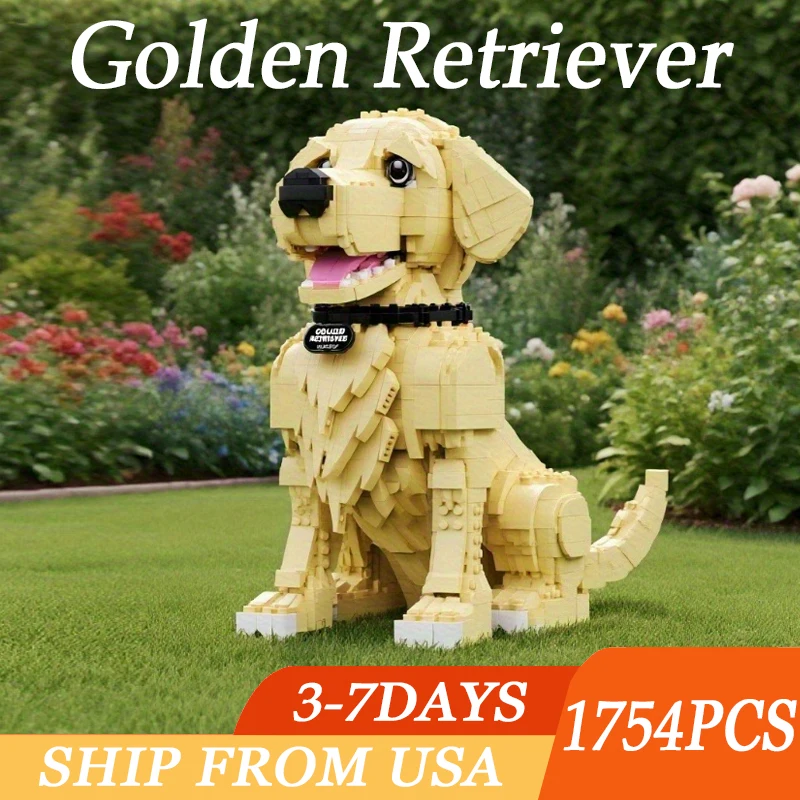

1754 шт. золотистый ретривер, строительные блоки, животные, домашние животные, модель собаки, игрушки, сделай сам, сборка, кирпичи, орнамент, праздничные подарки для детей и взрослых
